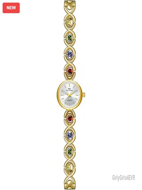 Gold Tone Small Oval Dress Watch with Vintage Bracelet